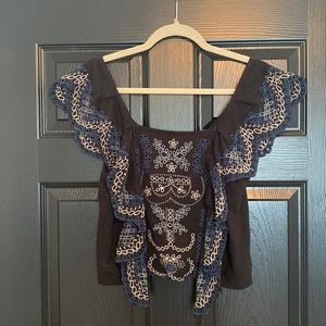 Free People embroidered boho style shirt/ tank. Size Small